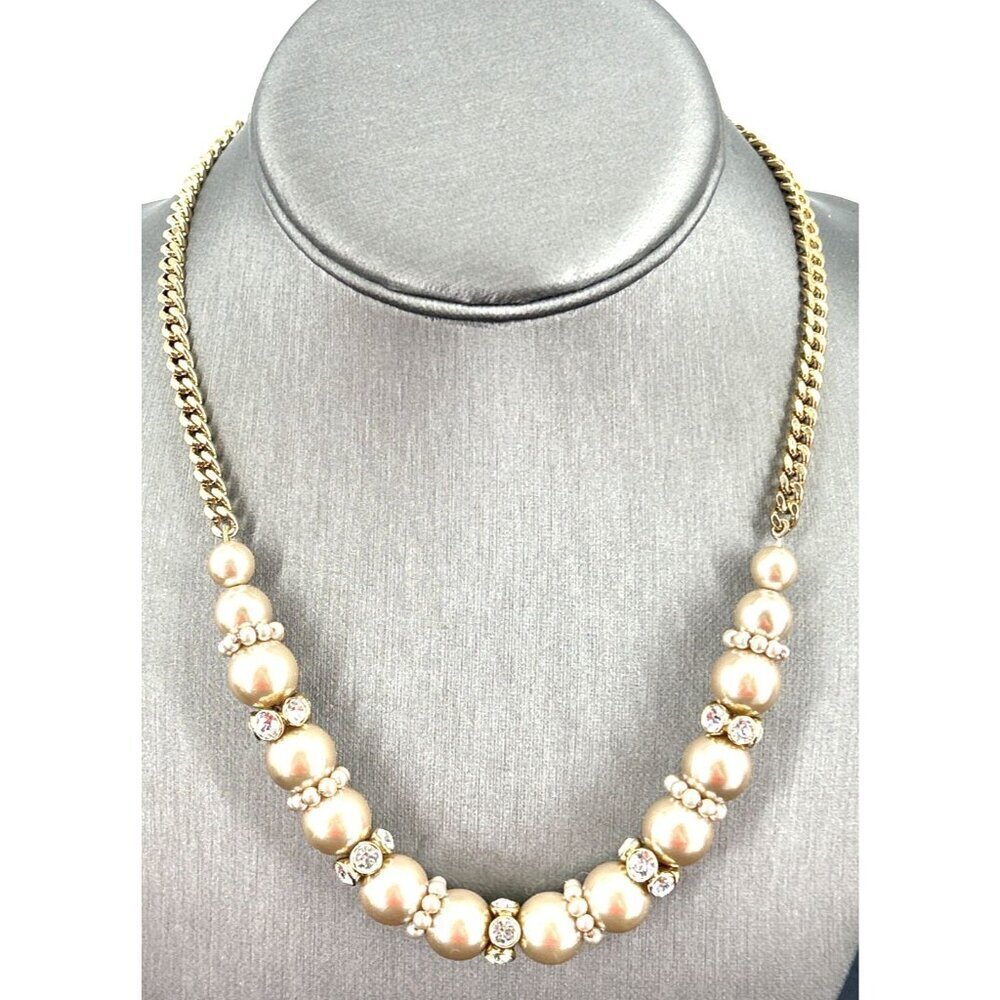 Givenchy Faux Pearl Crystal Rhinestone Necklace Signed 18" Adjustable Statement - Picture 8 of 8